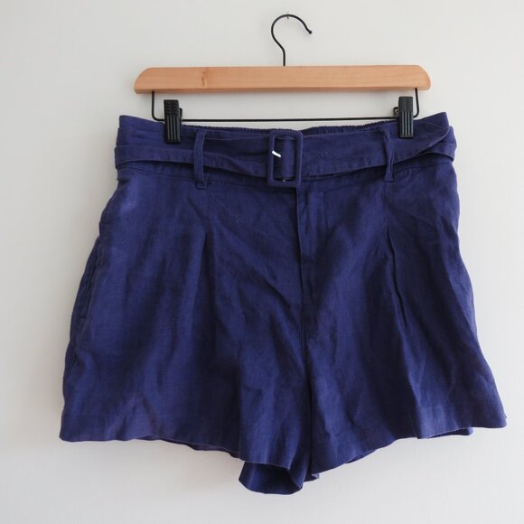 JOIE 100% Linen Belted Pleated Pocket Shorts in Purple Preppy - Size M - Picture 2 of 13